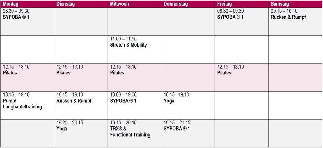 Aktueller Gruppenkursplan